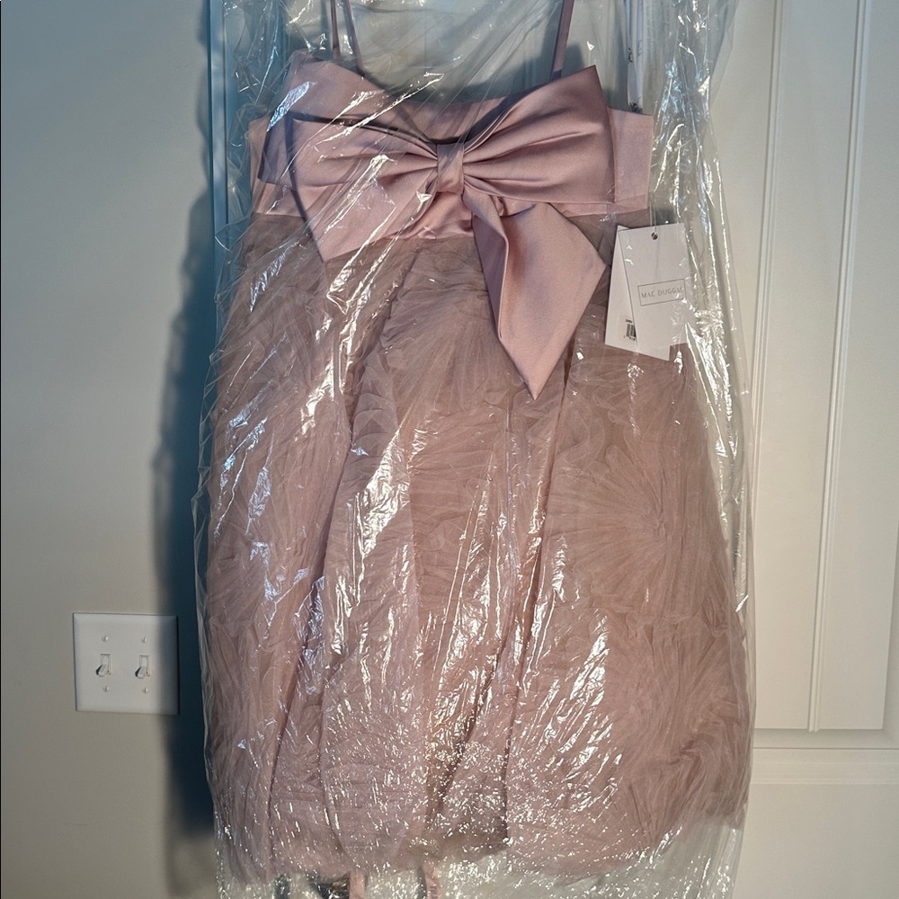 Mac Duggal Pink Bow Front Tulle Mini Dress - Picture 9 of 12
